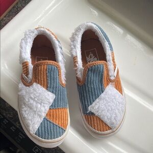 Vans Kids Patchwork Corduroy & Sherpa Slip-On — Blue & Orange